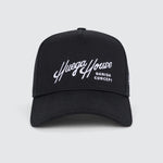 Huega House Retro Script | Everyday Black Snapback Hat - High Profile