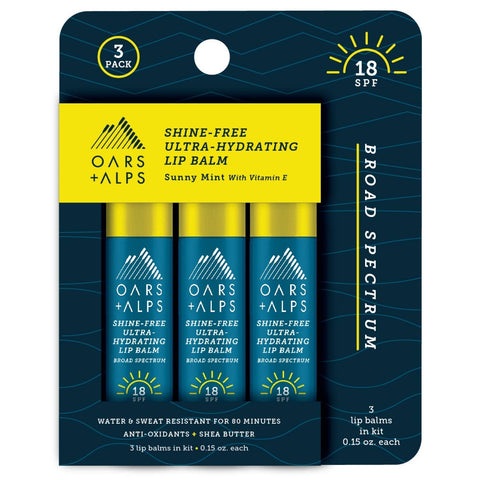 Oars + Alps Shine-Free Ultra-Hydrating Lip Balm SPF 18 - Sunny Mint - Set of 3